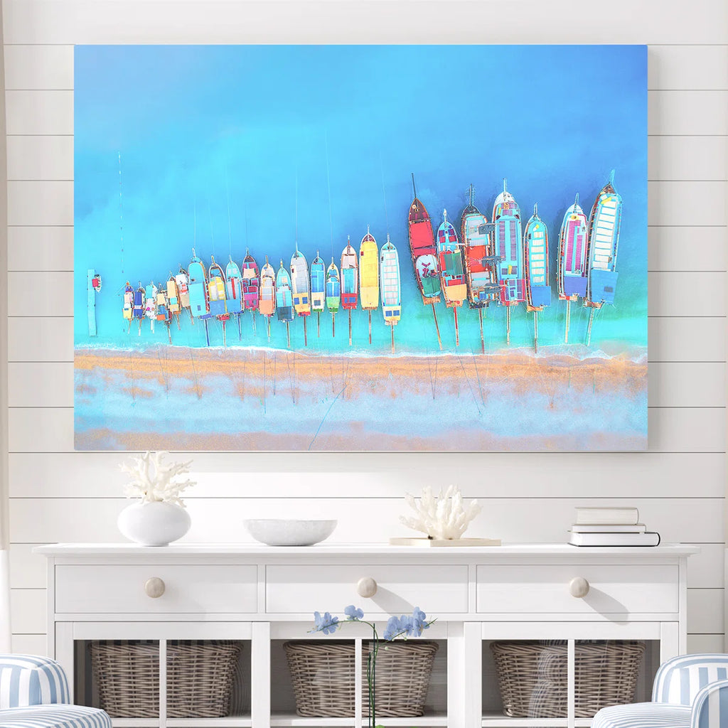 Klag " Colorful Boats In A Row From Above " Painting Print