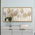 Canvas Leaf Living Room Framed Wall Art with Silver Accents and Gold Frame
