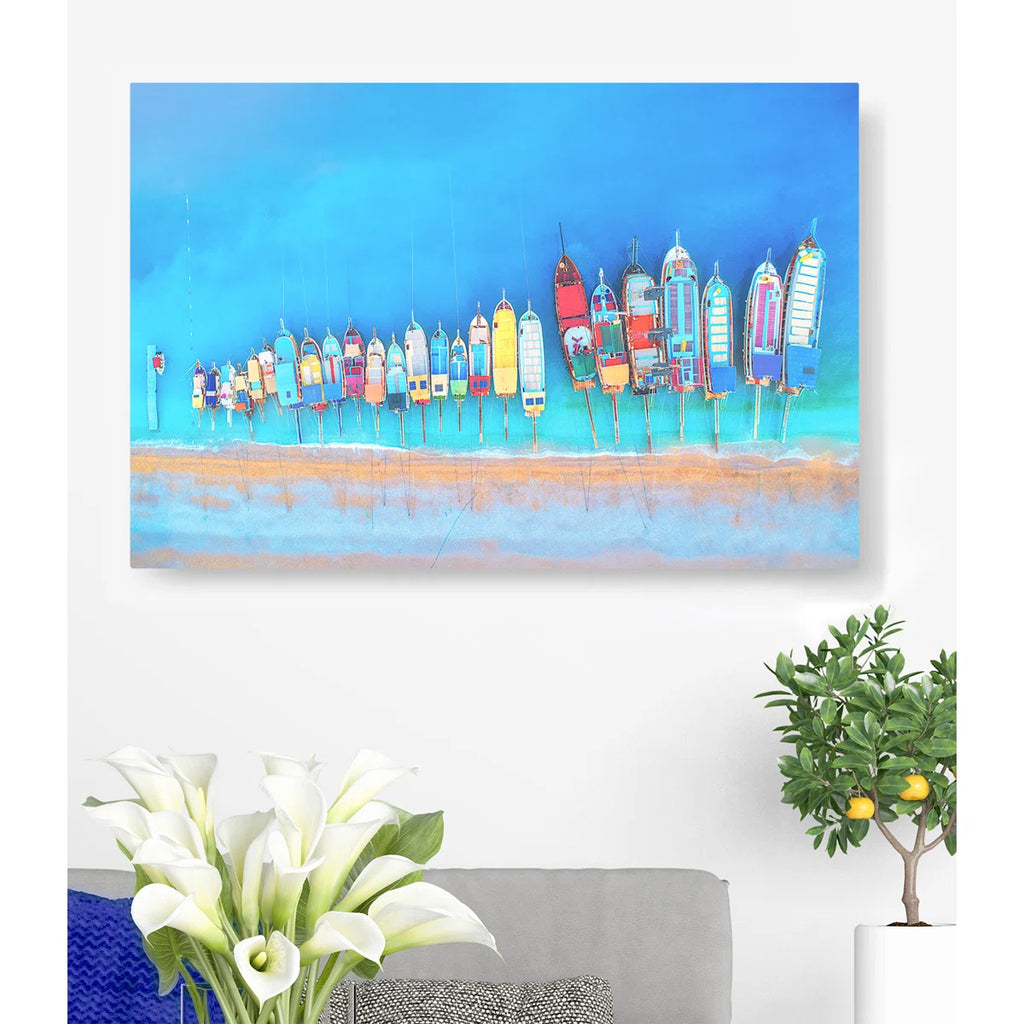 Klag " Colorful Boats In A Row From Above " Painting Print