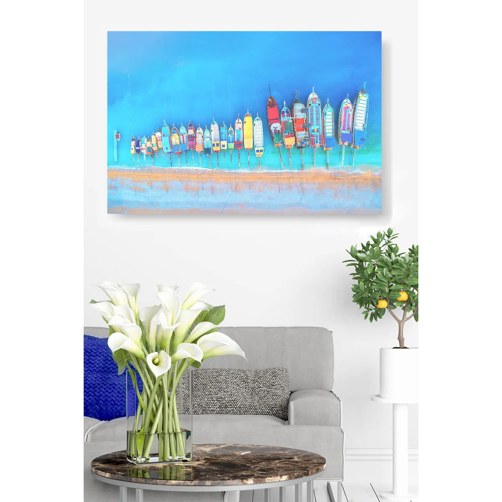 Klag " Colorful Boats In A Row From Above " Painting Print