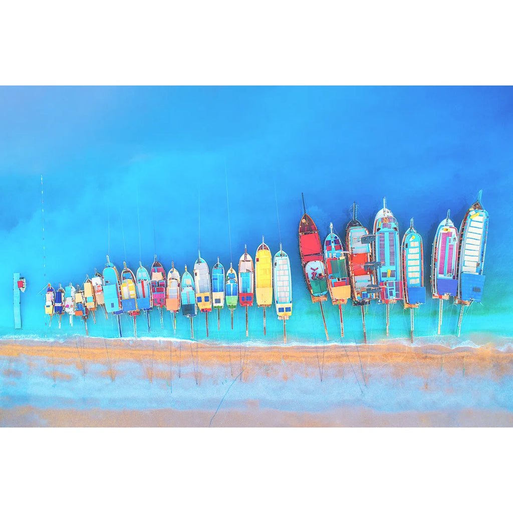 Klag " Colorful Boats In A Row From Above " Painting Print