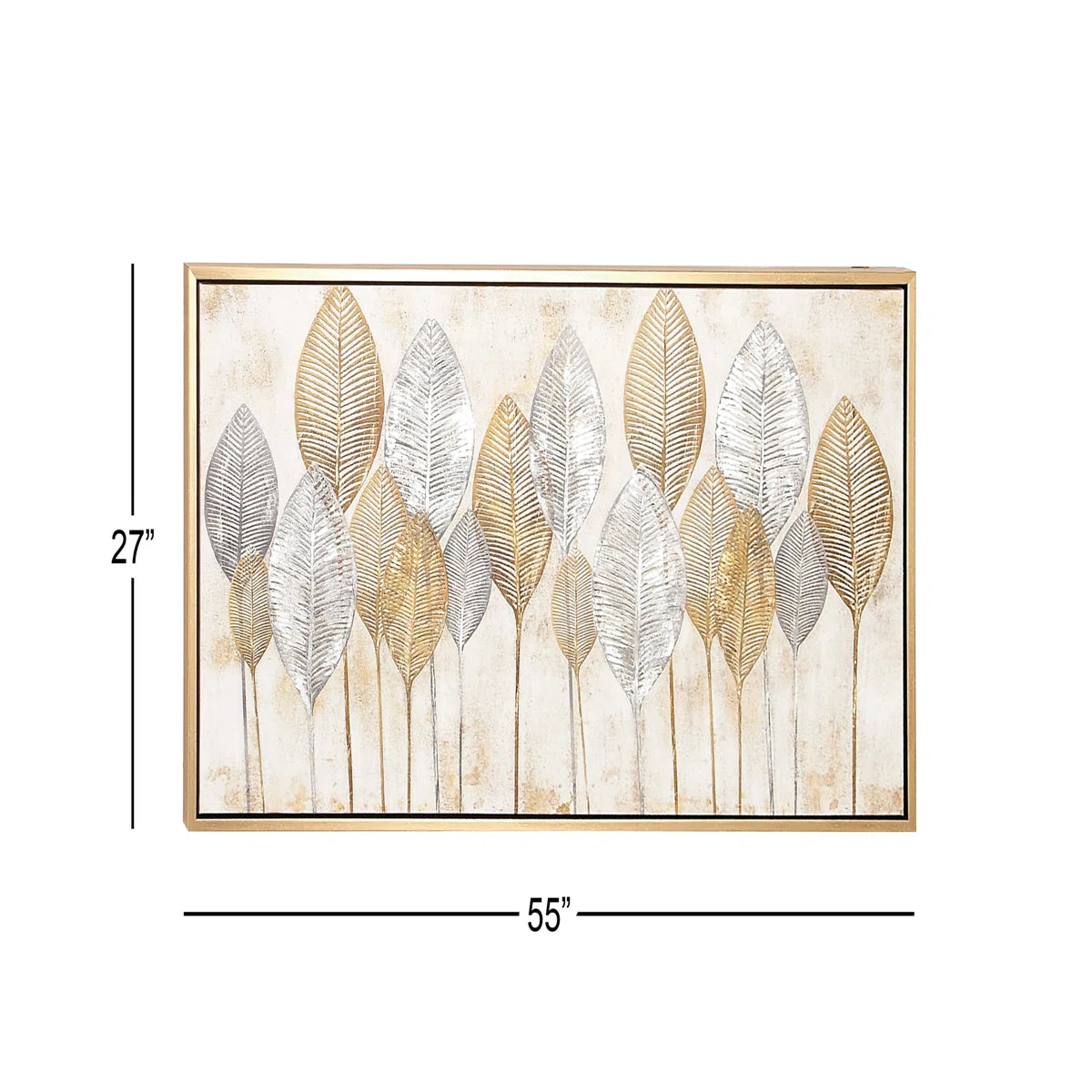 Canvas Leaf Living Room Framed Wall Art with Silver Accents and Gold Frame