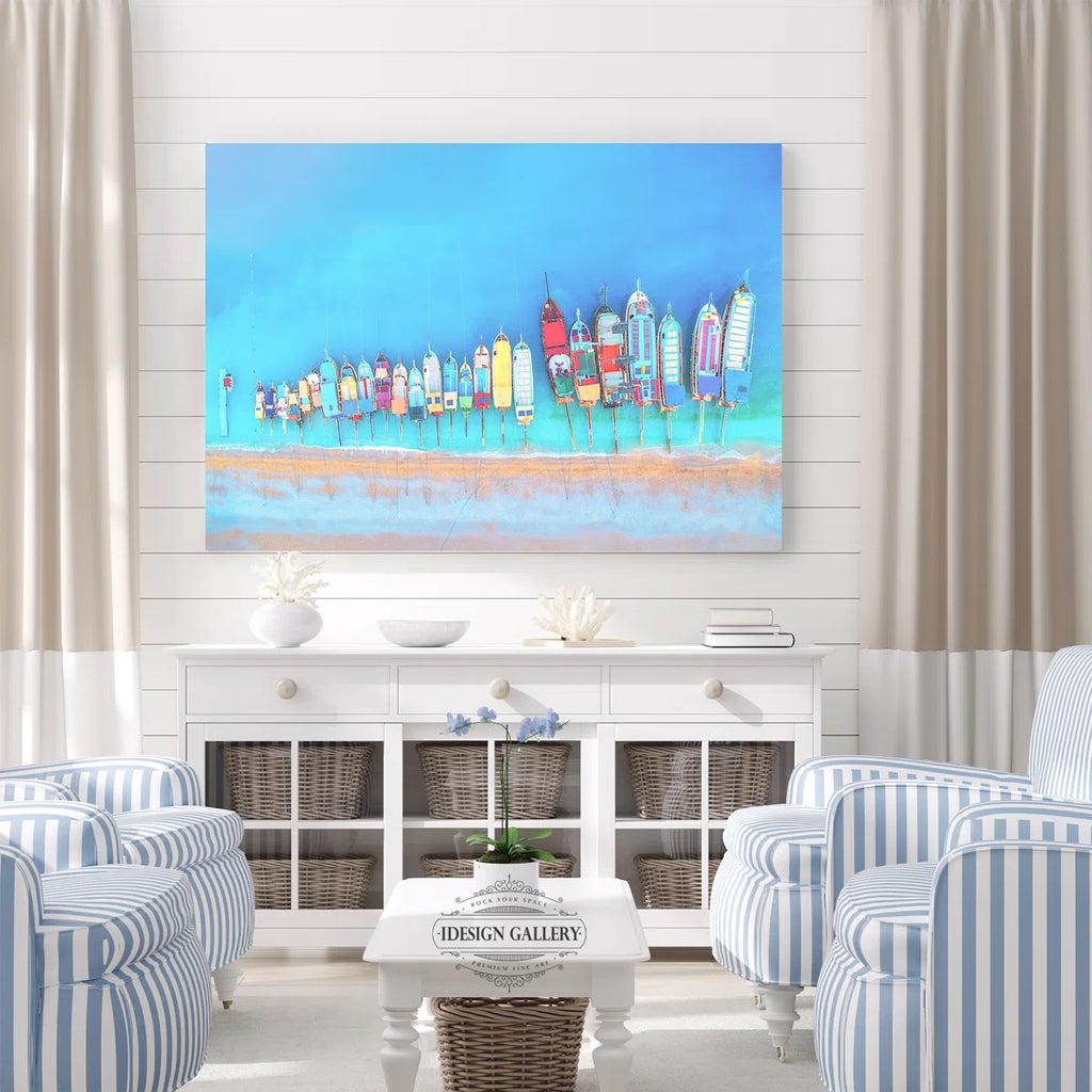 Klag " Colorful Boats In A Row From Above " Painting Print